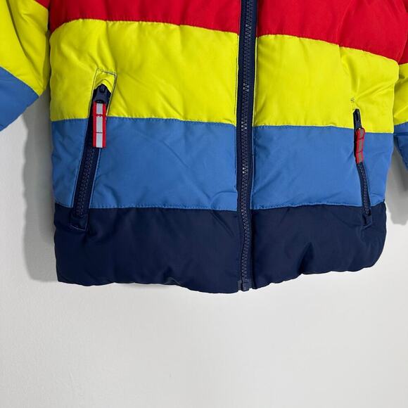 Kids Mini Boden Rainbow Striped Winter Puffer Sherpa | Rainbow | SZ 6-7Y - Picture 4 of 13